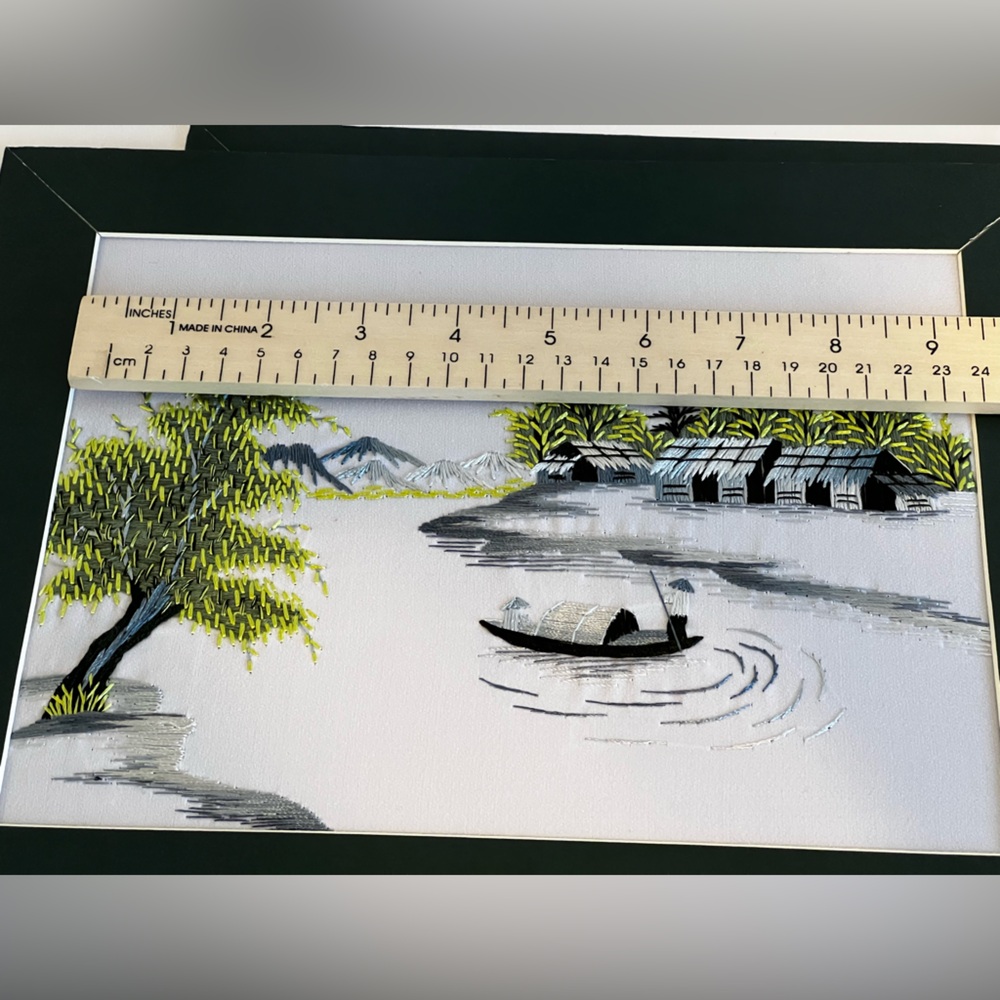 Vietnamese Hand Embroidered Silk Art Framed Still Life Landscape 9.5” X 7” - Picture 12 of 15